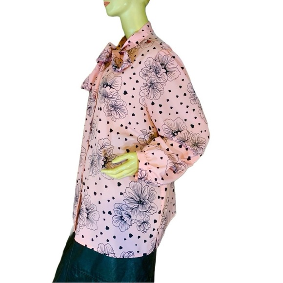 ELOQUII PINK & BLACK PRINT BUTTON DOWN BLOUSE WITH BOW (22) - Picture 3 of 6